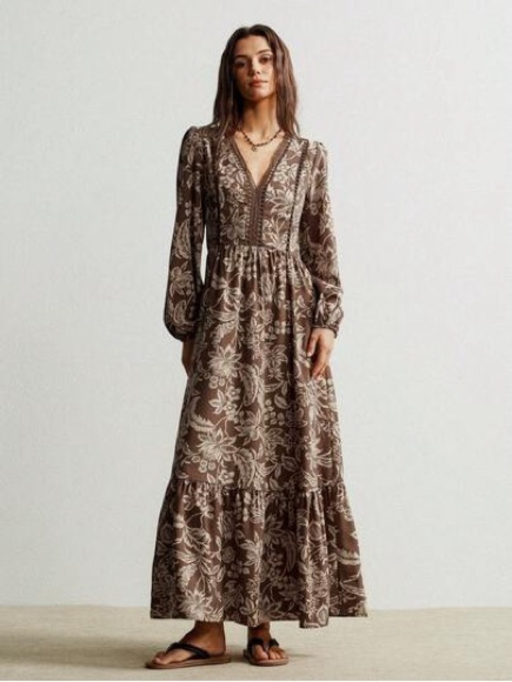 RusttyDustty brown floral bohemian maxi dress